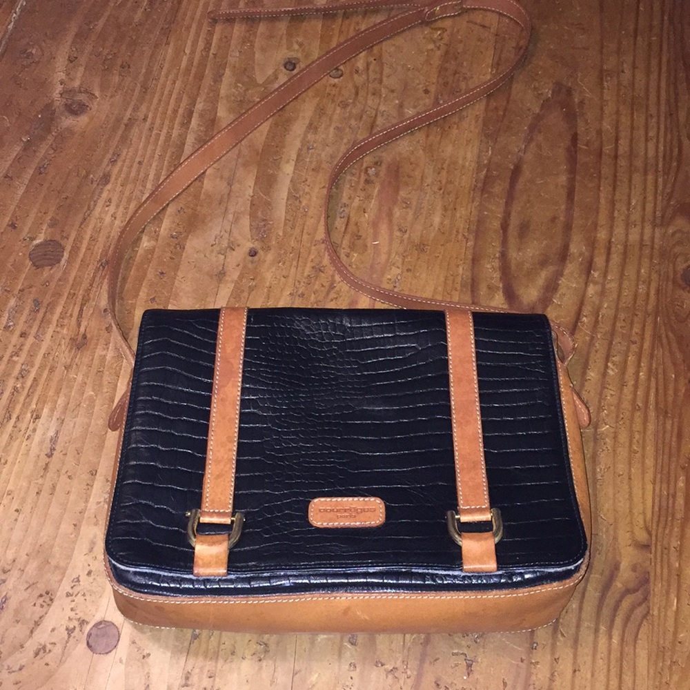 RARE! COURREGES as seen on Emily in Paris! Vintage Croco black/tan Crossbody bag